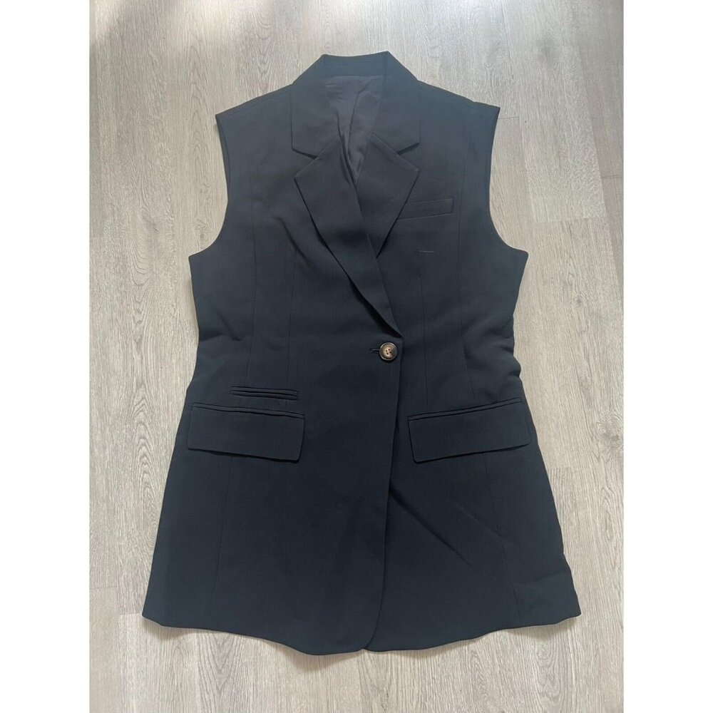 Express WOMAN Long Vest Coat Lined Button Classic Luxury TOP Black Size S